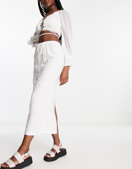 White linen hotsell skirt midi