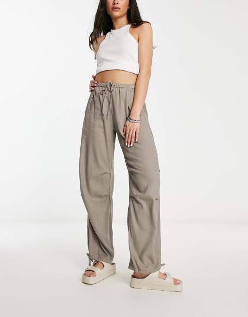 Pull&Bear linen parachute pants in sand ASOS