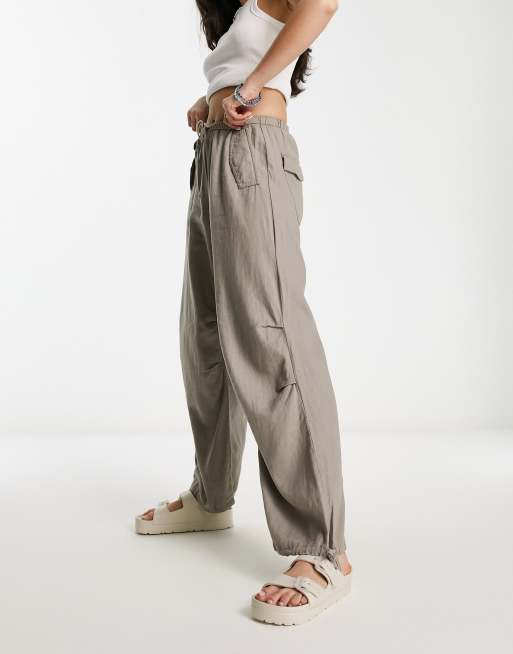 Pull&Bear linen parachute pants in sand