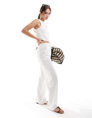 asos Pull&Bear linen raw edge waist trouser co-ord in white