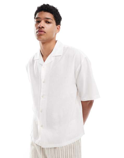 Pull&Bear linen rich shirt in ecru - view 1