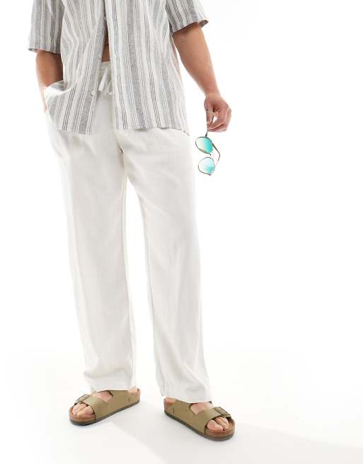 Pull&Bear linen viscose pants in white