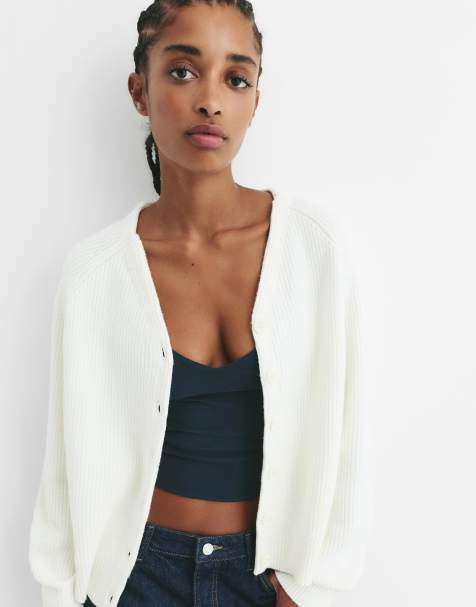 Pull&Bear – Links gestrickte Strickjacke in Beige - view 1