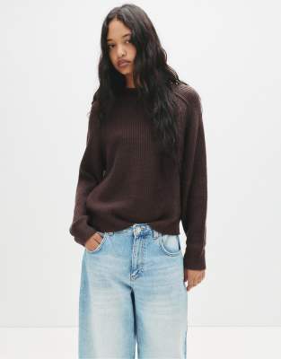 Pull & Bear - Links gestrickter Pullover in Braun-Brown
