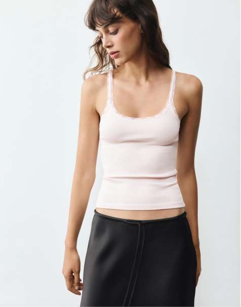 Pull&Bear linne med spetskant i rosarosa - view 1