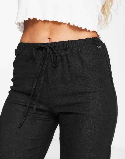 Pull&Bear - Linnen broek met rechte pijpen in zwart, 2 van 4