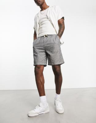 Pull&Bear - Linnen short in grijs met microstreep
