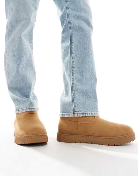 Pull&Bear – Ljusbeige boots i mockaimitation med fuskpälsfoder - view 1