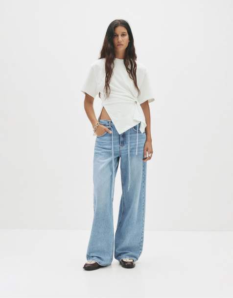 Pull&Bear – Ljusblå, baggy jeans med dragsko - view 1