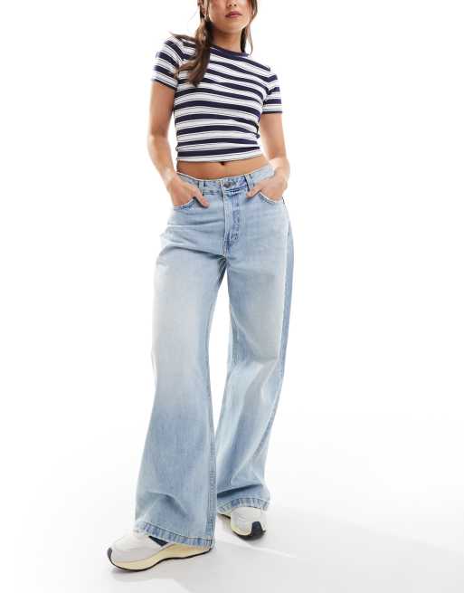 Pull&Bear – Ljusblå, baggy jeans med vida ben