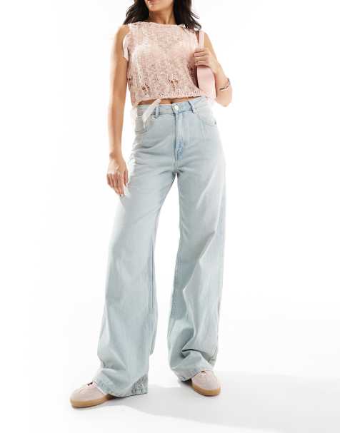 Pull&Bear – Ljusblå jeans med vida ben och hög midja - view 1