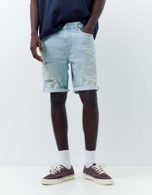 Pull&Bear – Ljusblå, slitna bermudashorts i denim, 2 av 4