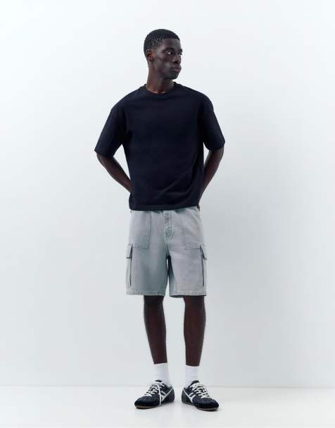 Pull&Bear – Ljusgrå, baggy bermudashorts i cargostil - view 1