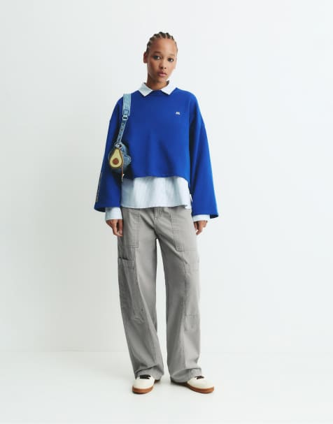 Pull&Bear – Ljusgrå cargobyxor i ballongmodell - view 1