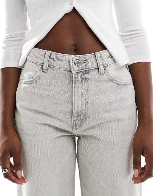 Pull&Bear – Ljusgrå, tvättade jeans med vida ben och hög midja, 4 av 5