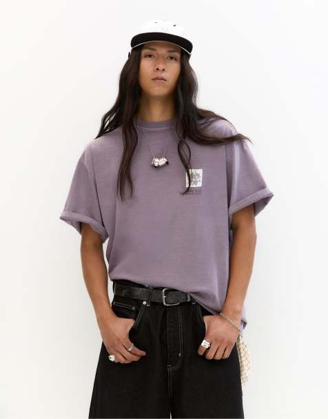 Pull&Bear – Ljuslila t-shirt med Rogue Tribe-tryck - view 1