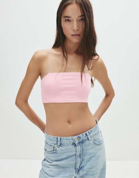 Pull&Bear – Ljusrosa crop top med smala axelband - view 1