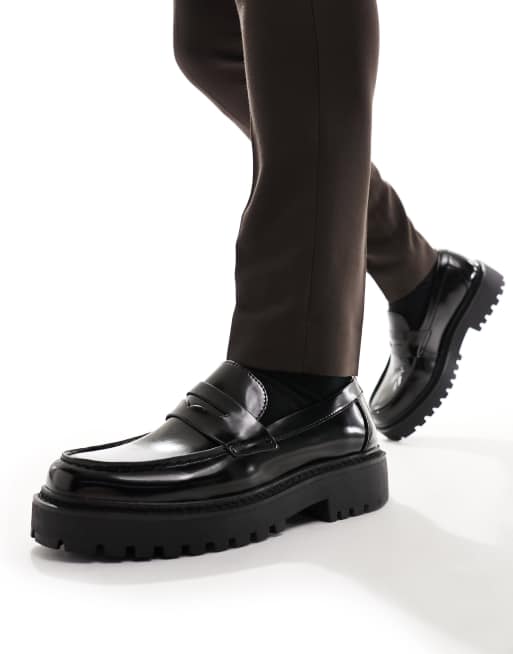 Pull&Bear – Loafer in Schwarz mit dicker Sohle