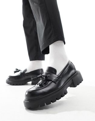 Pull&Bear loafer with tassle in black