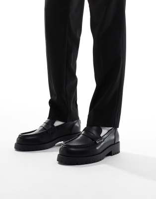ASOS DESIGN chunky lace up derby shoes in black with apron