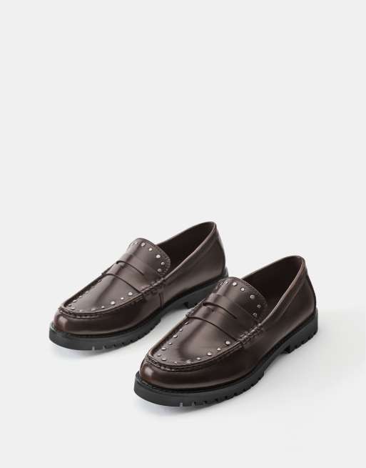 Pull&Bear loafers med nitter i brun, 2 af 4