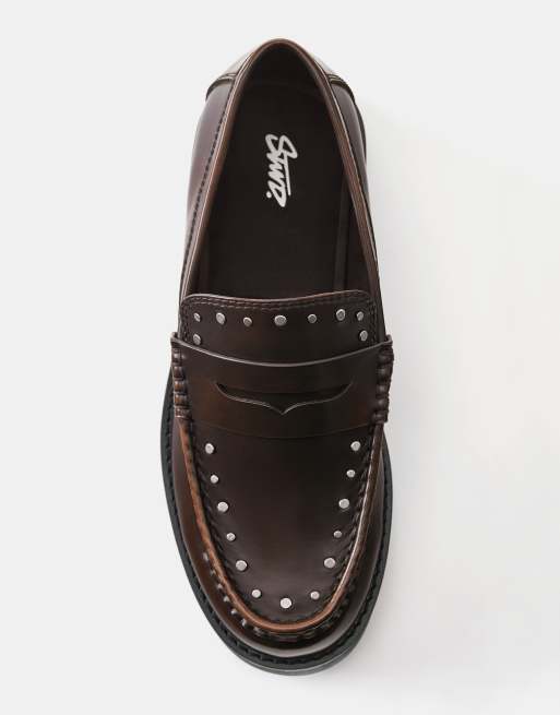 Pull&Bear loafers med nitter i brun, 3 af 4