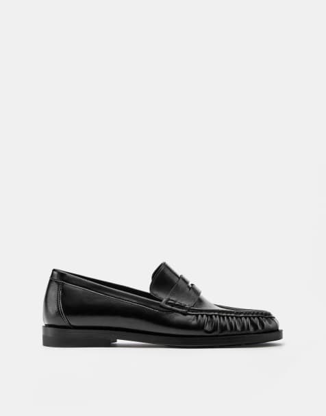 Pull&Bear loafers med rynket detalje i sort - view 1