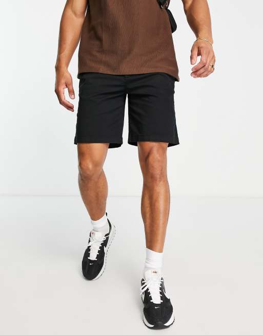 Pull&Bear – Locker geschnittene Chino-Shorts in Schwarz mit elastischem Bund