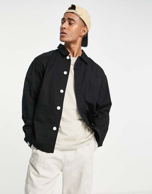 Pull&Bear – Locker geschnittene Oversize-Hemdjacke in Schwarz