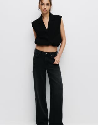 Pull & Bear - Lockere Oversize-Jeans in Schwarz