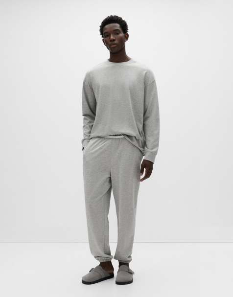 Pull&Bear Logo elasticated waist pyjamas in grey - view 1