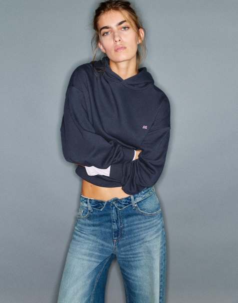 Pull&Bear Logo-Hoodie aus Wildleder in Marineblau - view 1
