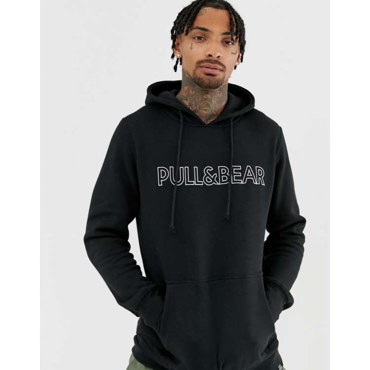 Pull&Bear Logo Hoodie in Green for Men