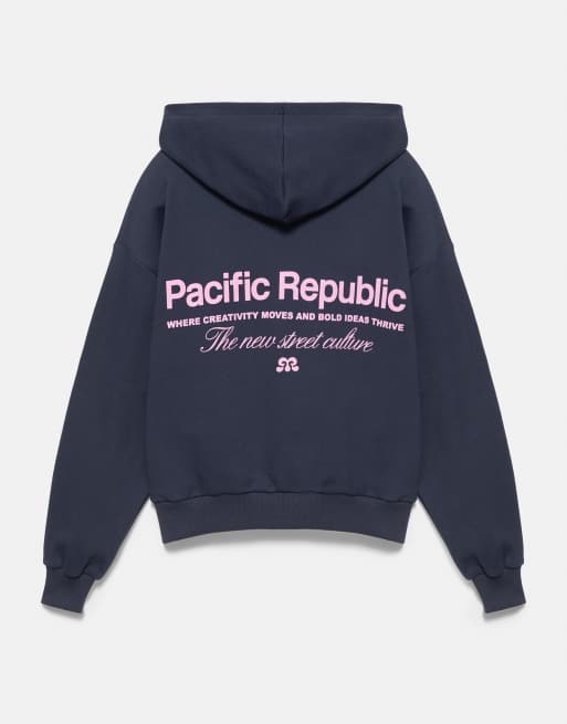 Pull&Bear Logo hætte i ruskind i navy, 7 af 7