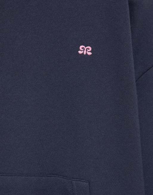Pull&Bear Logo huvtröja i mocka, marinblå, 6 av 7