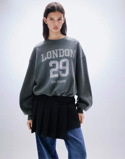 Pull&Bear London 29 graphic sweatshirt in faded black