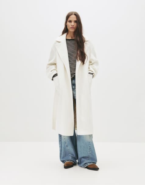 Pull&Bear Long belted coat in beige - view 1