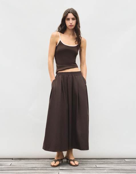 Pull&Bear Long cape skirt in brown - view 1