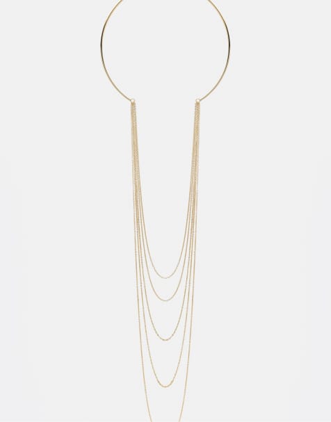 Pull&Bear Long contrast chain necklace in gold - view 1