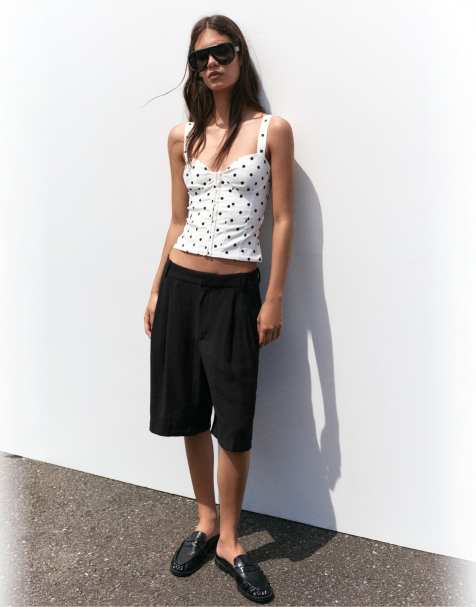 Pull&Bear Long darted bermuda shorts in black - view 1