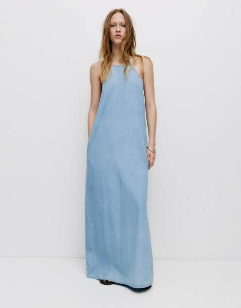 Pull&Bear Long denim dress in medium blue - view 1