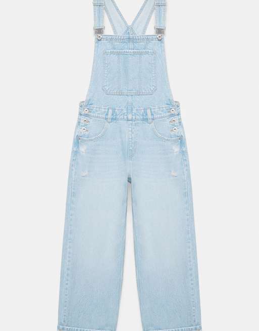Pull&Bear Long denim dungarees in pale blue, 5 of 7