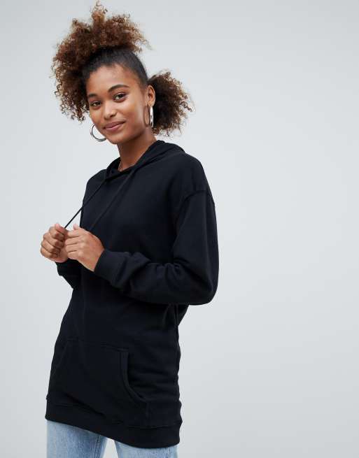 Pull&bear Long line hoodie in black | ASOS