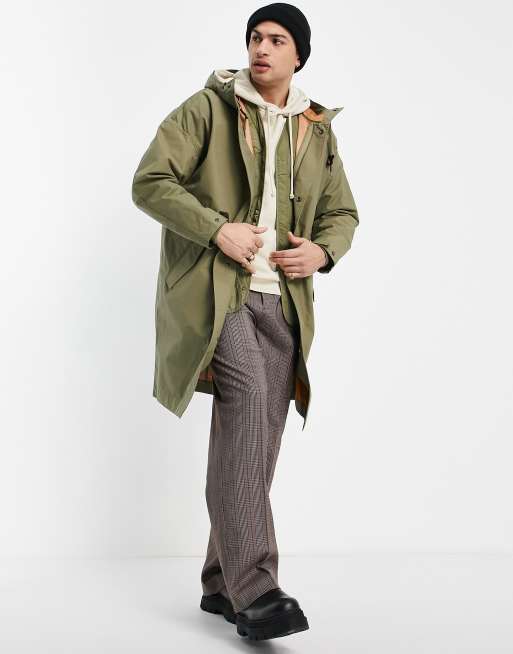 Pull&Bear long line parka coat in khaki