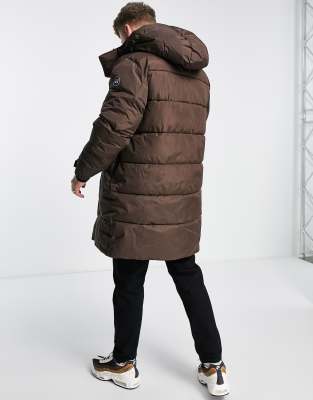 brown longline puffer coat