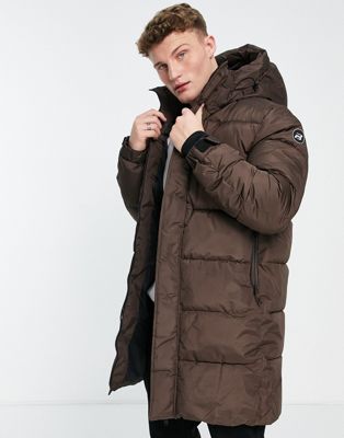 Pull&Bear long line puffer coat in brown