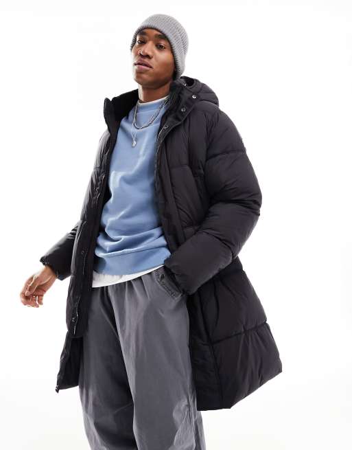 Pull Bear long line puffer jacket in black