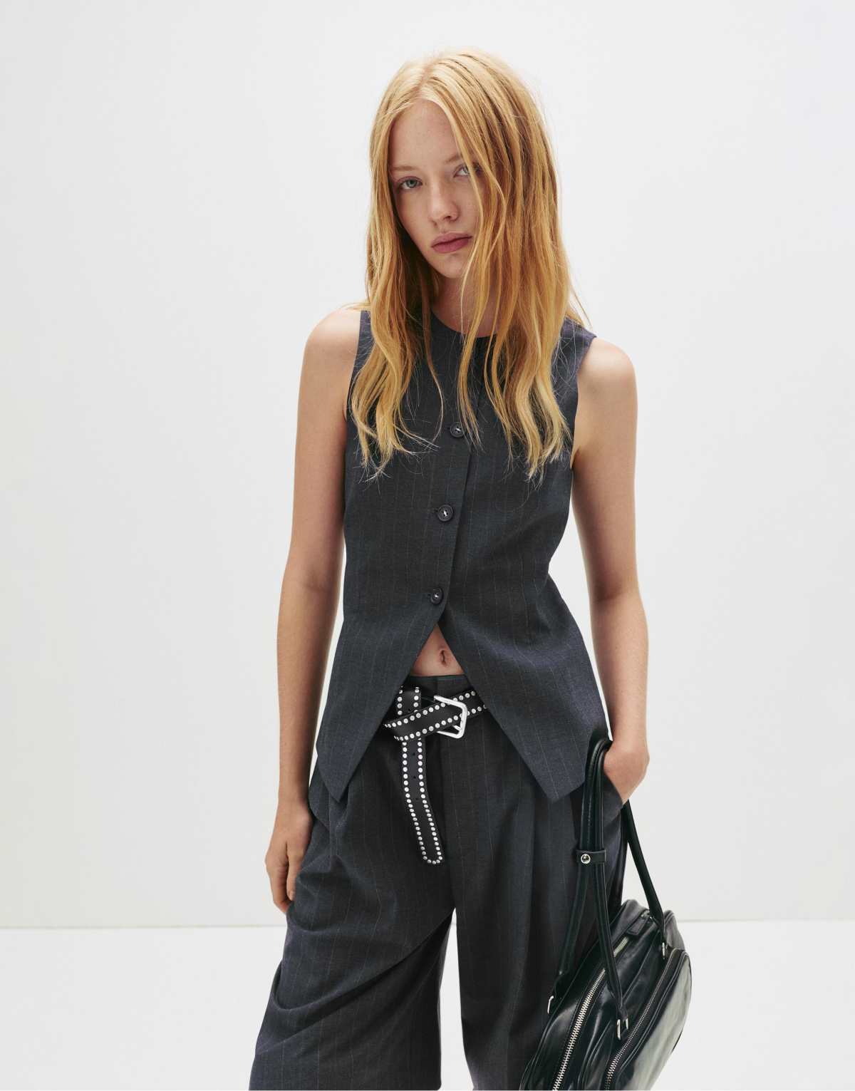 Pull&Bear Long pinstripe vest in grey