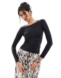 [Pull & Bear] Pull & Bear long sleeve backless detail polyamide top in black L BLACK
