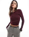 [Pull & Bear] Pull & Bear long sleeve backless detail polyamide top in burgundy-Red XL BURGUNDY